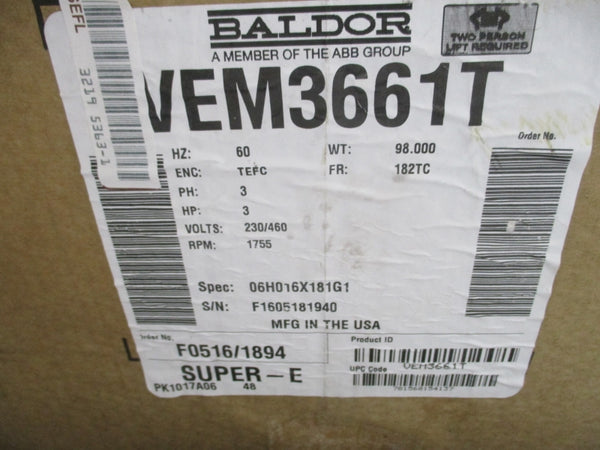 BALDOR VEM3661T 230/460V 8.2/4.1A NSMP