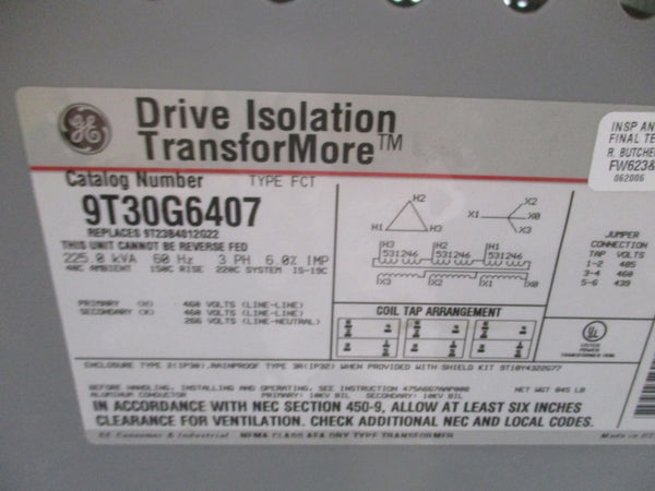 GENERAL ELECTRIC 9T30G6407 TRANSFORMORE 225 KVA 400V NSNP
