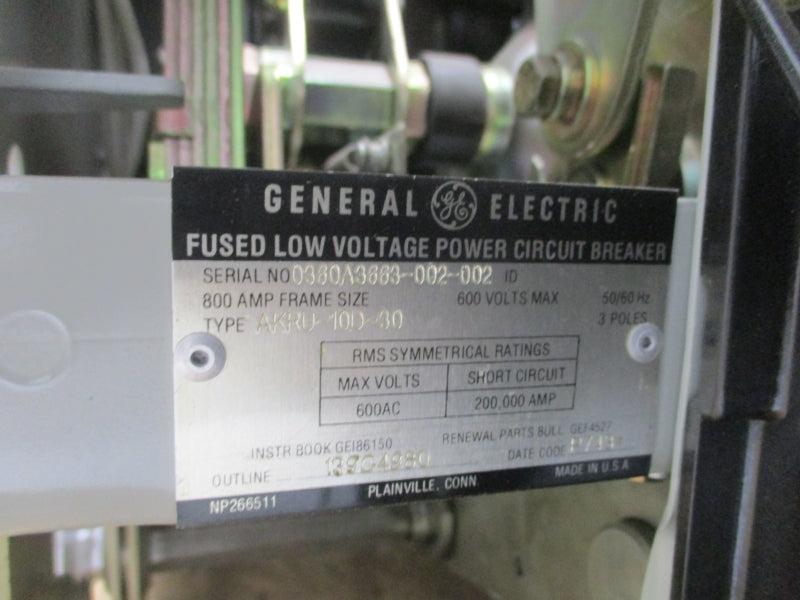 GENERAL ELECTRIC AKRU-10D-30 LSI TRIP UNIT A208LSIG 600VAC 800A NSNP