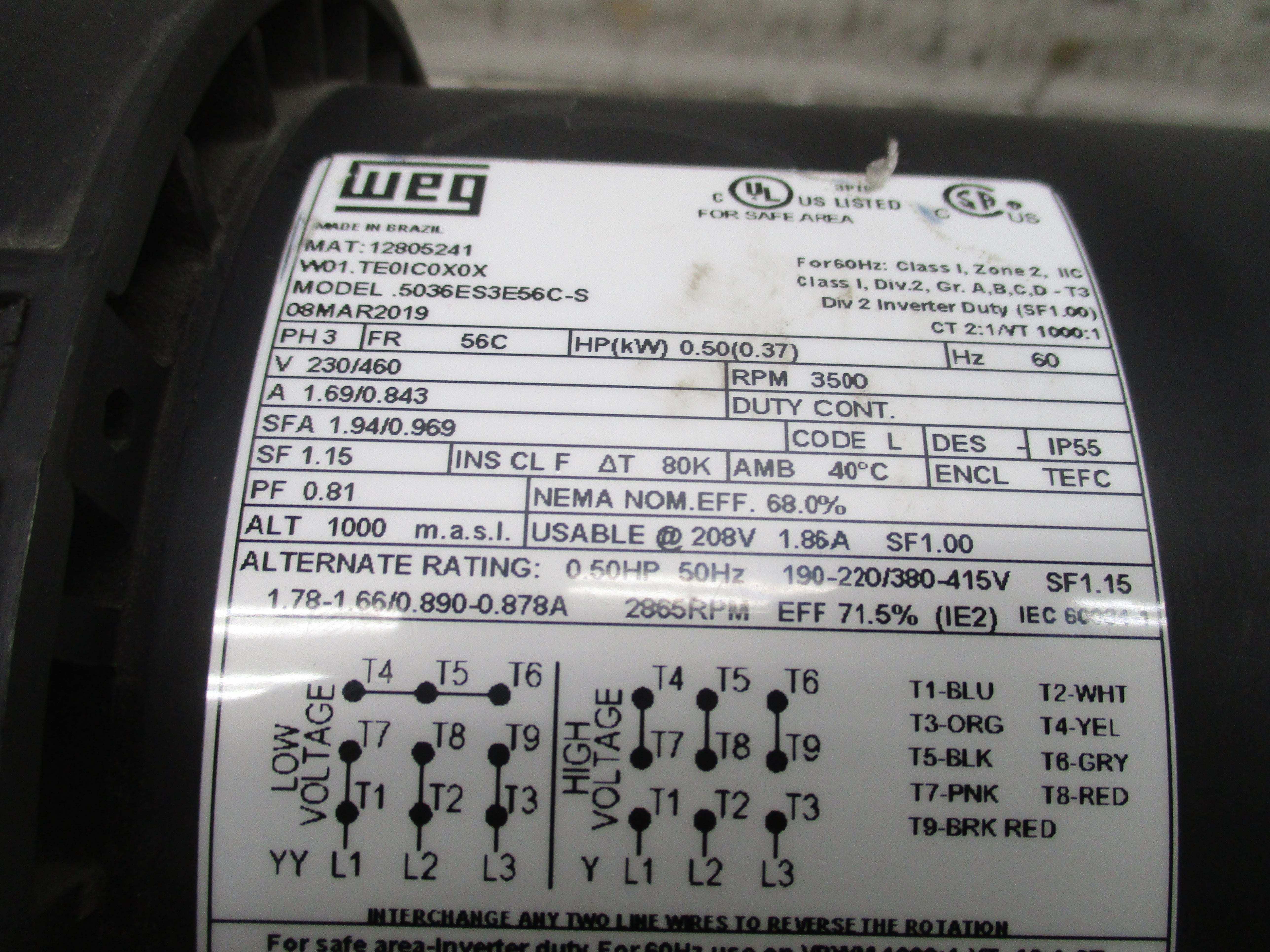 CINCINNATI FAN PB-9 10217A2765 230/460V 1.69/0.843A NSNP