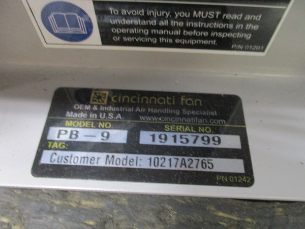 CINCINNATI FAN PB-9 10217A2765 230/460V 1.69/0.843A NSNP