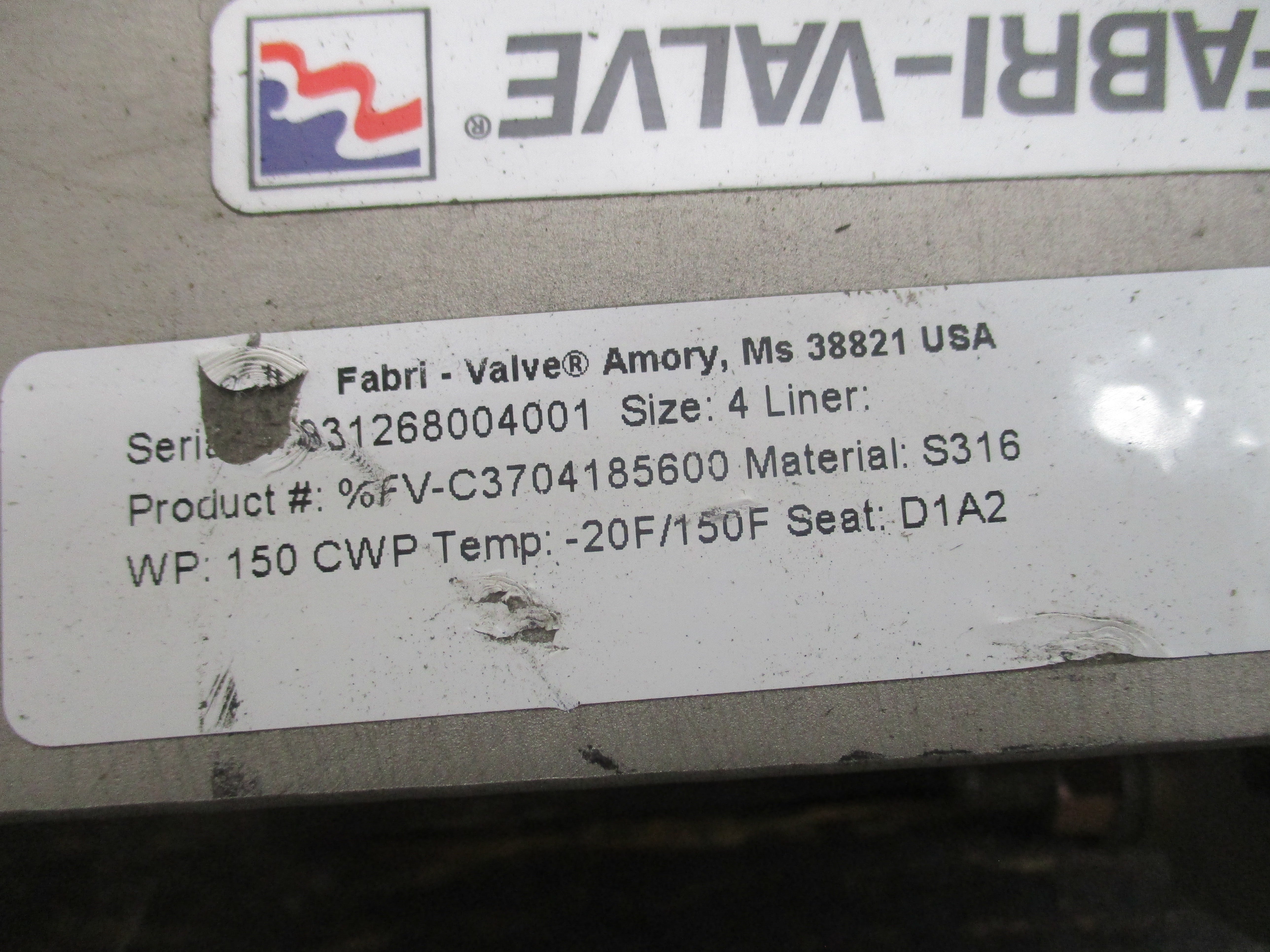 FABRI-VALVE %FV-C3704185600 4" 150PSI NSNP