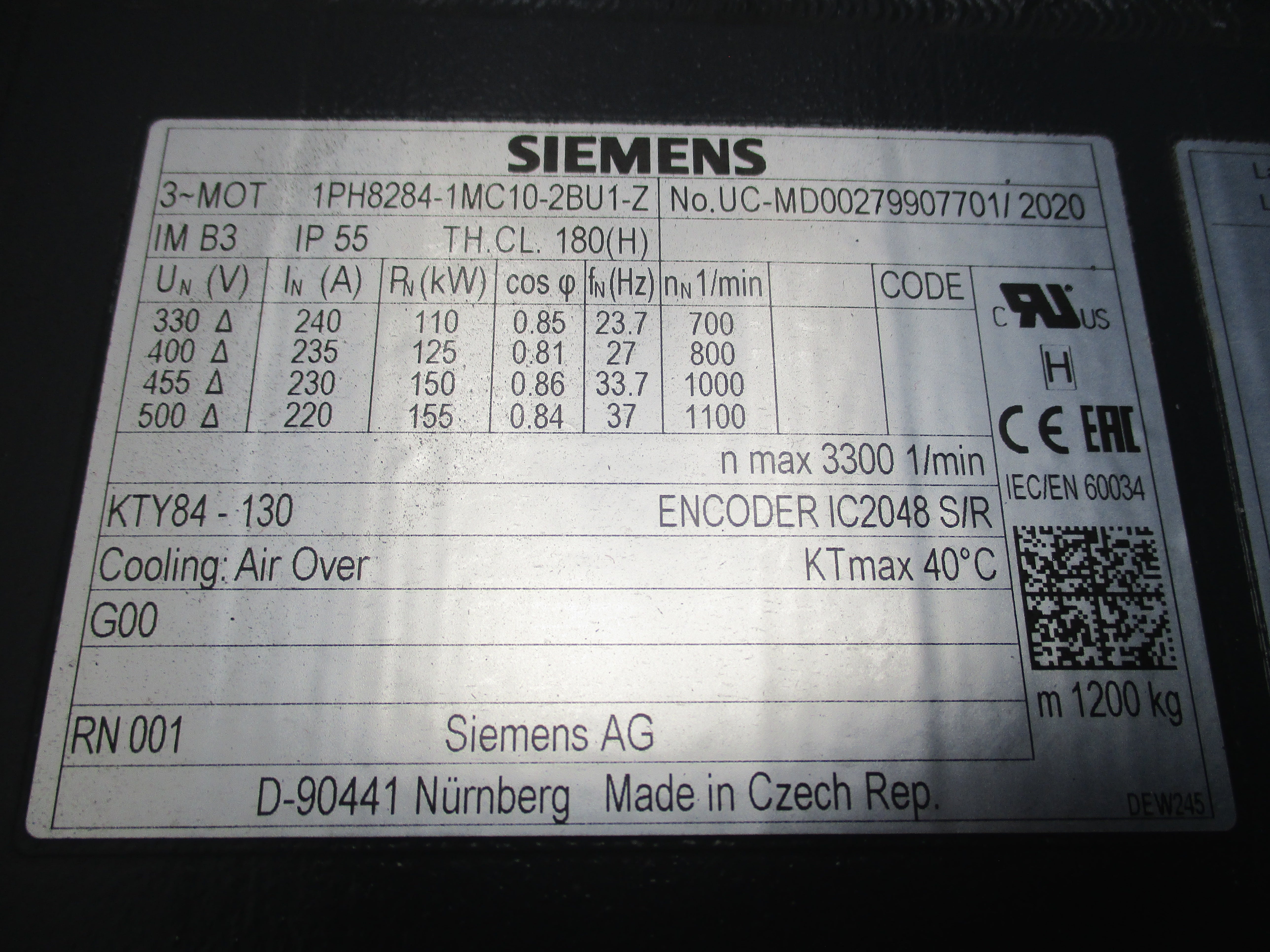 SIEMENS 1PH8284-1MC10-2BU1-Z 500V 240A NSNP