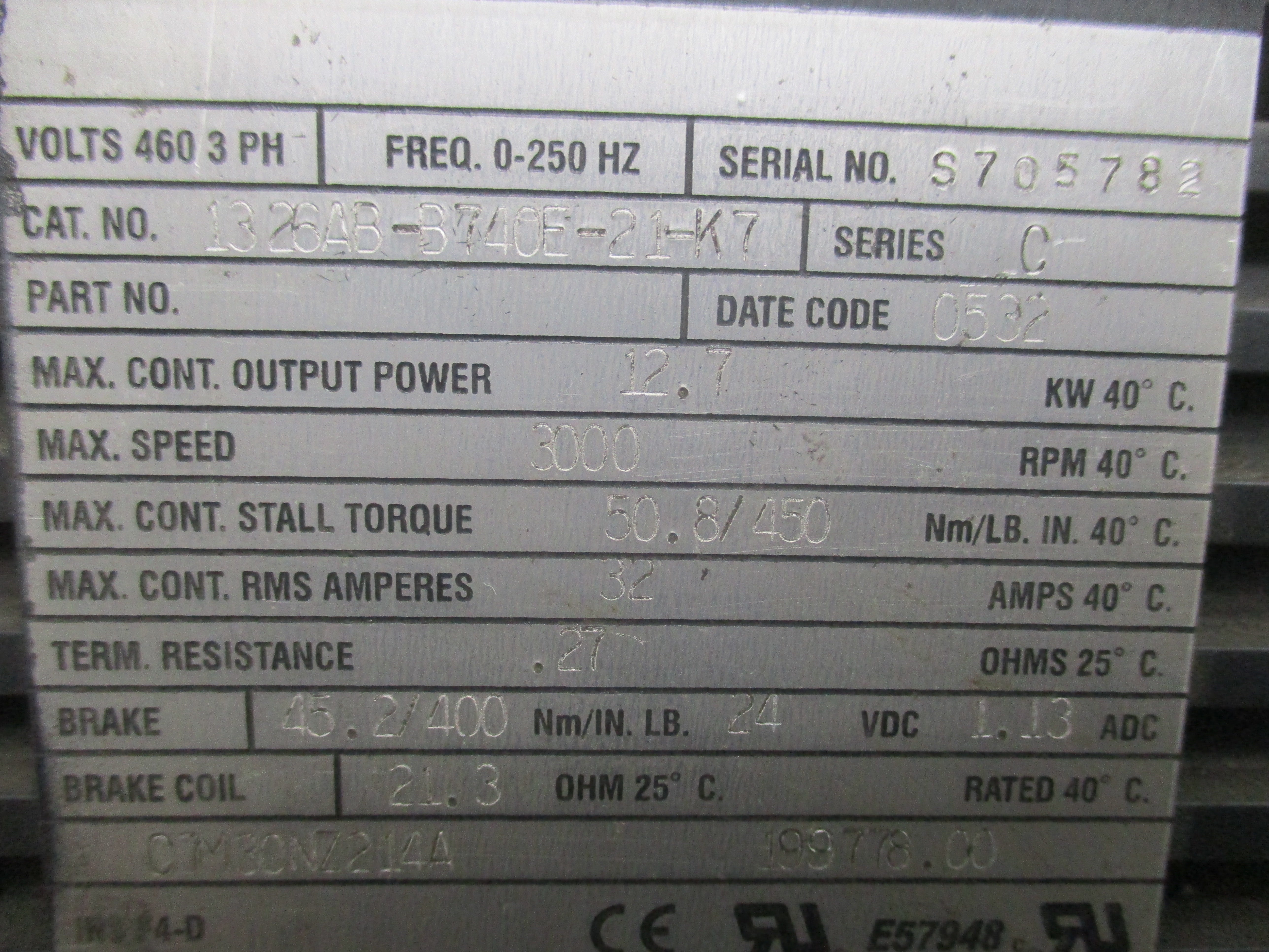 ALLEN BRADLEY 1326AB-B740E-21-K7 SER. C 24VDC 32A NSNP