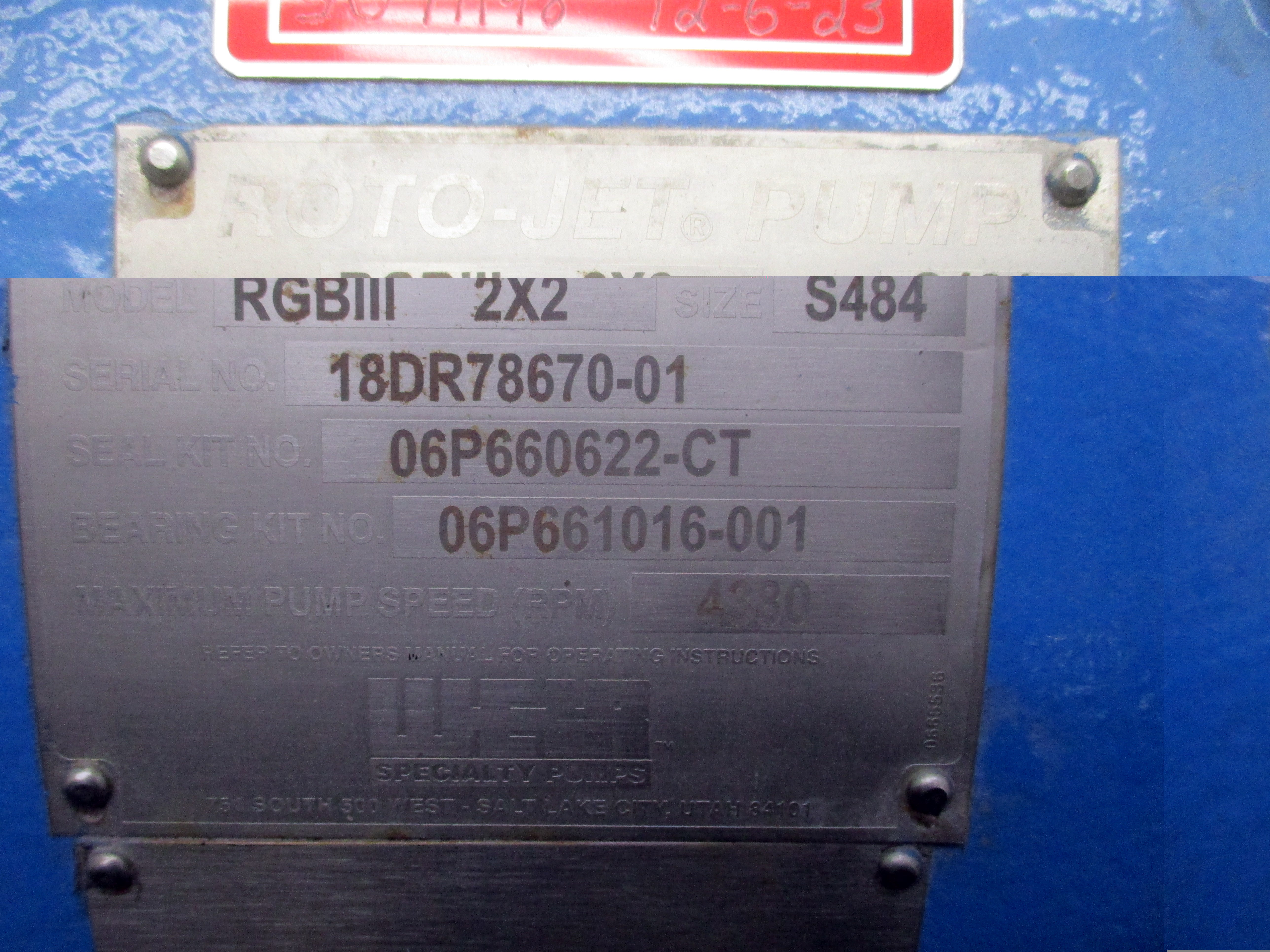 ROTOJET PUMP REFURBISHED RGBIII 2X2 S484 REMAN
