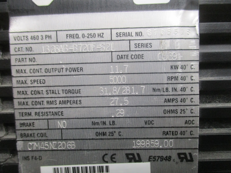 ALLEN BRADLEY 1326AB-B720F-S2L SER. B 27.5A NSNP
