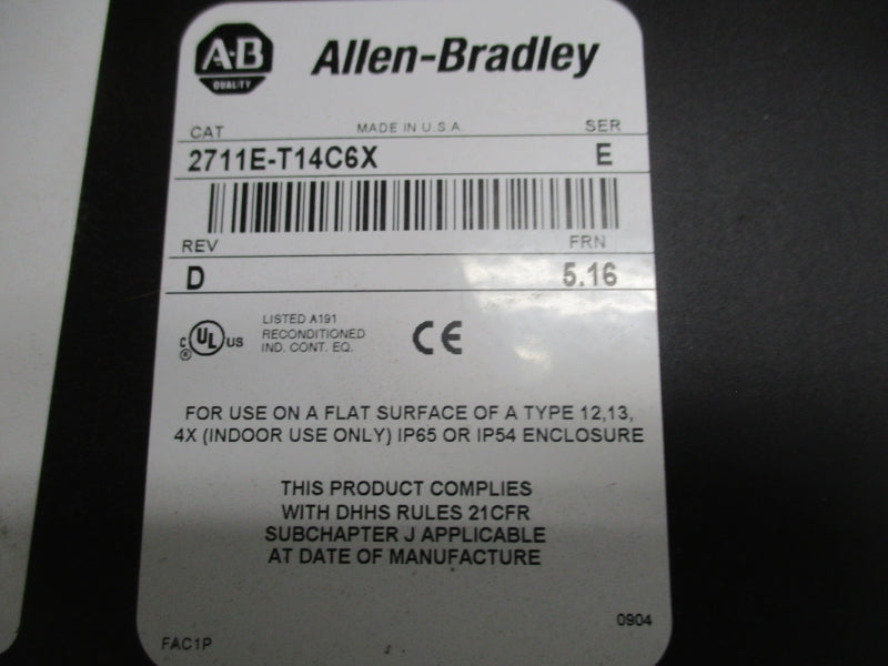 ALLEN BRADLEY 2711E-T14C6X SER. E F/W 5.16 REV. D UNMP