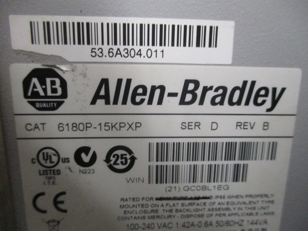 ALLEN BRADLEY 6180P-15KPXP SER. D 100-240VAC 1.42-0.6A REV. B REMAN