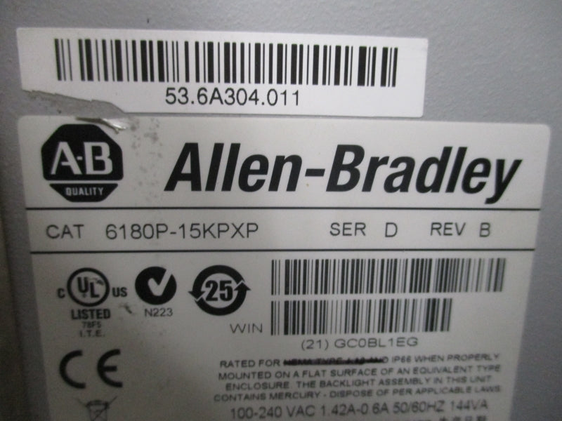 ALLEN BRADLEY 6180P-15KPXP SER. D 100-240VAC 1.42-0.6A REV. B REMAN