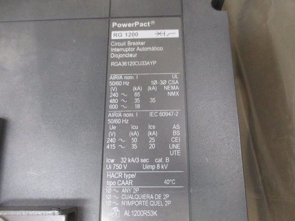 SQUARE D RGA36120CU33AYP 600V 1200A NSMP