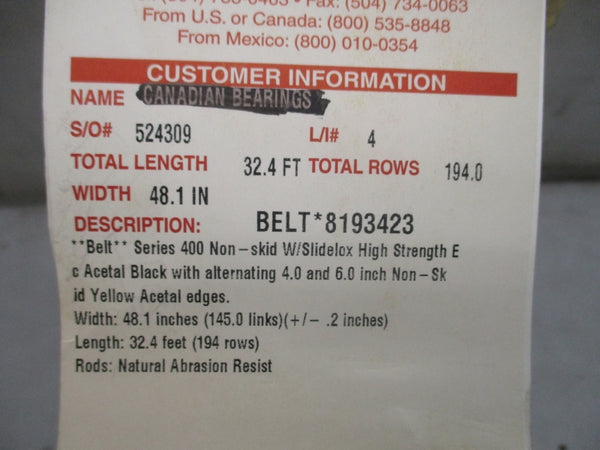 INTRALOX 8193423 SER. 400 48.1 IN WIDE  32.4 LENGTH NSNP