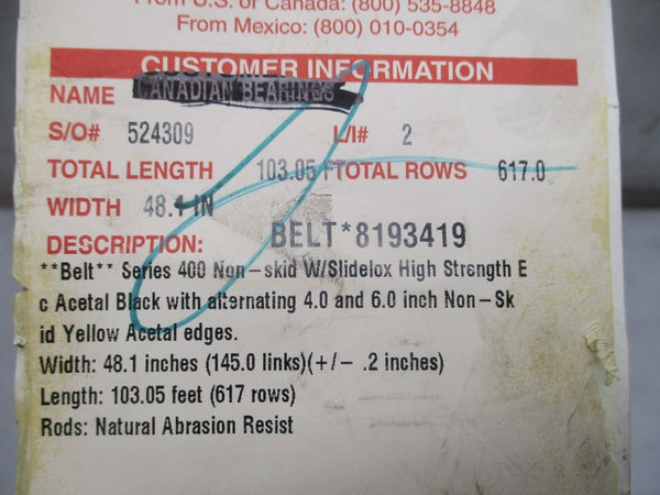 INTRALOX 8193419 SER. 400 48.1 IN WIDE  103.05 LENGTH NSNP