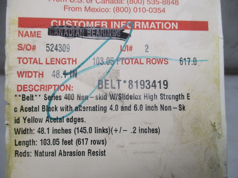 INTRALOX 8193419 SER. 400 48.1 IN WIDE  103.05 LENGTH NSNP