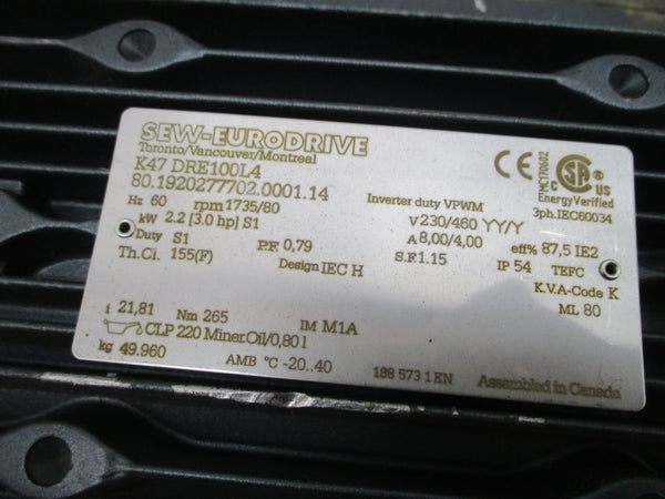 SEW-EURODRIVE K47DRE100L4 230/460V 8/4A NSNP