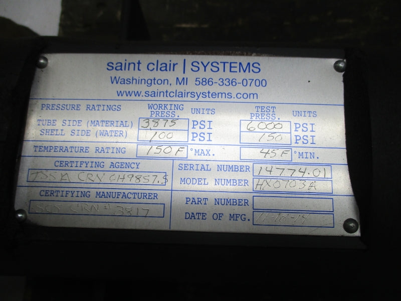SAINT CLAIR HX0703A 6000PSI NSNP