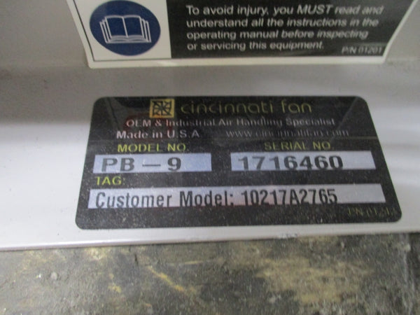 CINCINNATI FAN PB-9 10217A2765 208-230/460V 1.86-1.69/0.843A NSNP