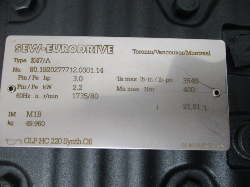 SEW-EURODRIVE K47DRE100L4 230/460V 8/4A NSNP