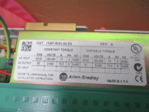 ALLEN BRADLEY 1336F-B050-AN-EN SER. B 380-480V 73A REMAN