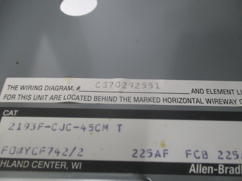 ALLEN BRADLEY 2193F-CJC-45CM SER. T w HJD BREAKER600VAC 250A NSMP