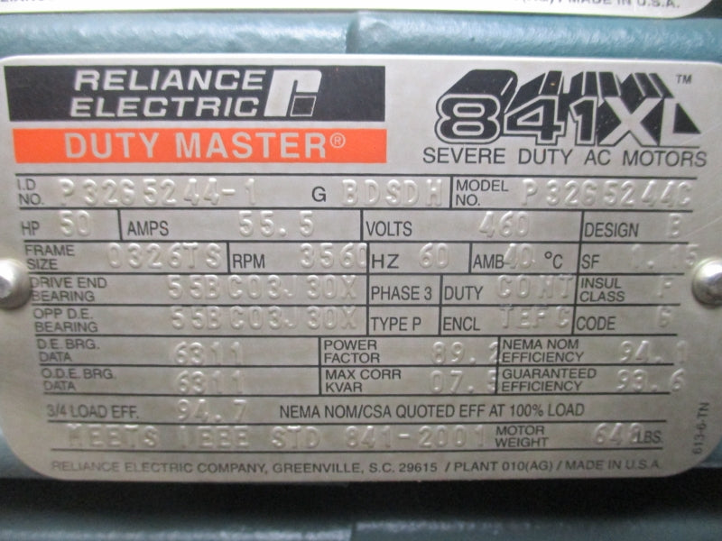 RELIANCE ELCTRIC P32G5244-1 50HP P32G5244C 460V 55.5A NSNP