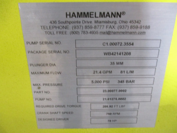 HAMMELMANN C1.00072.3554 75HP 460V 85A 5000PSI NSNP