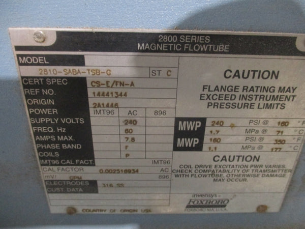FOXBORO 2810-SABA-TSB-G 240VAC 7.8A 240PSI NSNP