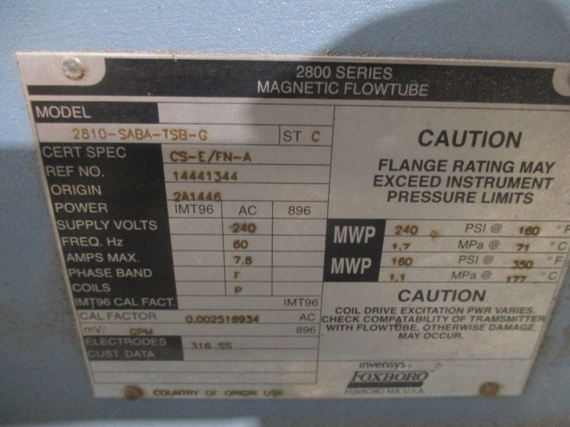 FOXBORO 2810-SABA-TSB-G 240VAC 7.8A 240PSI NSNP