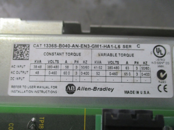 ALLEN BRADLEY 1336S-B040-AN-EN3-GM1-HA1-L6 SER. C 380-480V 58A REMAN