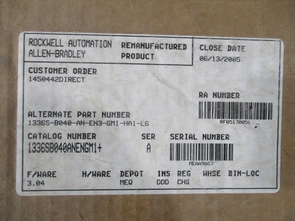 ALLEN BRADLEY 1336S-B040-AN-EN3-GM1-HA1-L6 SER. C 380-480V 58A REMAN