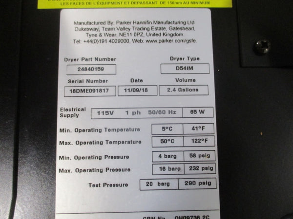 PARKER 24840159 TYPE D54IM 115V 58-232PSI NSMP