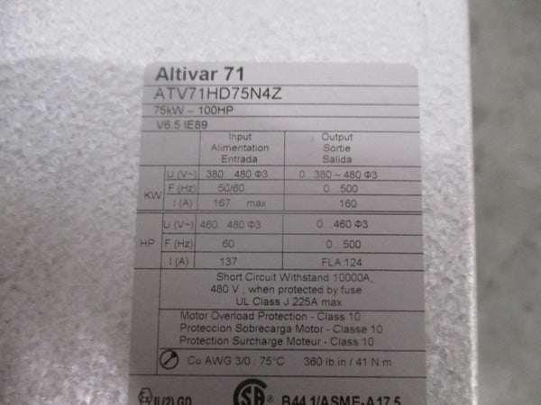 SCHNEIDER ELECTRIC ATV71HD75N4Z 460/480V 137A (AS PICTURED) NSNP
