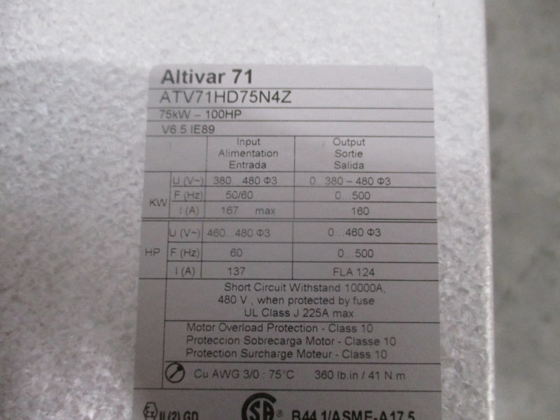 SCHNEIDER ELECTRIC ATV71HD75N4Z 460/480V 137A (AS PICTURED) NSNP