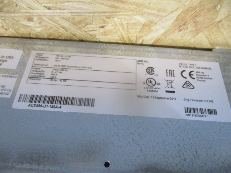 ABB ACS550-U1-180A-4 F/W V.3.14E 380/480VAC 180A NSMP