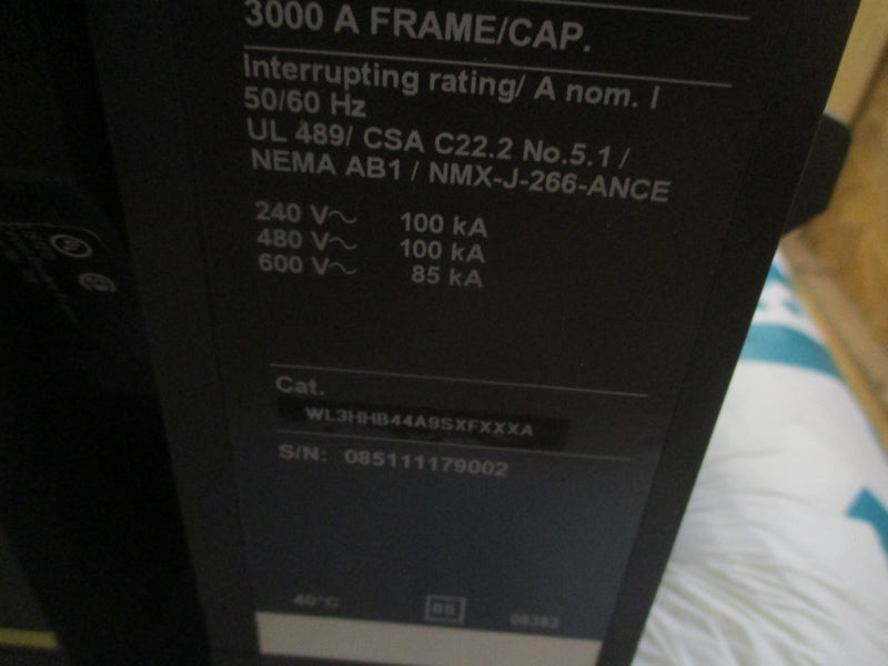 SQUARE D  WL3HHB44A9SXFXXXA 600V 3000A NSNP