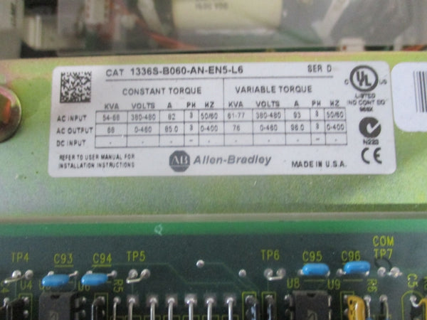 ALLEN BRADLEY 1336S-B060-AN-EN5-L6 SER. D 380-480V 82A UNMP