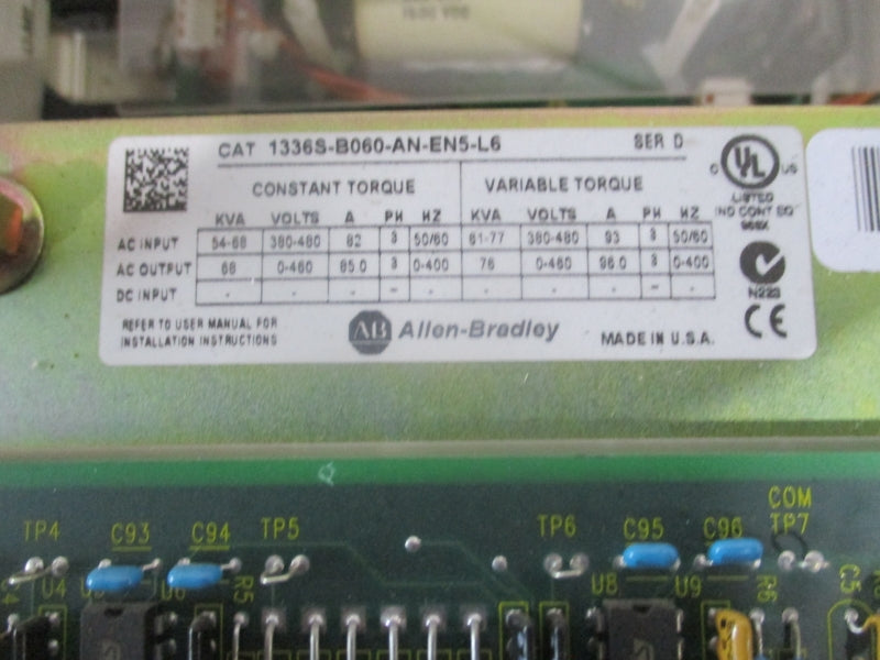 ALLEN BRADLEY 1336S-B060-AN-EN5-L6 SER. D 380-480V 82A UNMP