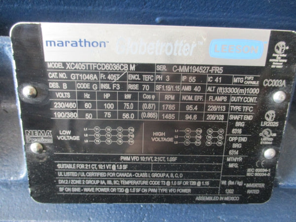 MARATHON XC405TTFCD6036CB M GT1046A 230/460V 226/113A NSNP