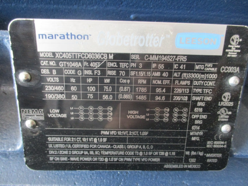 MARATHON XC405TTFCD6036CB M GT1046A 230/460V 226/113A NSNP