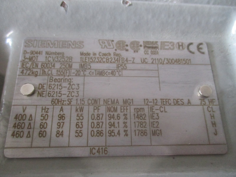 SIEMENS 1LE15232CB234FB4- Z 460V 97A NSNP