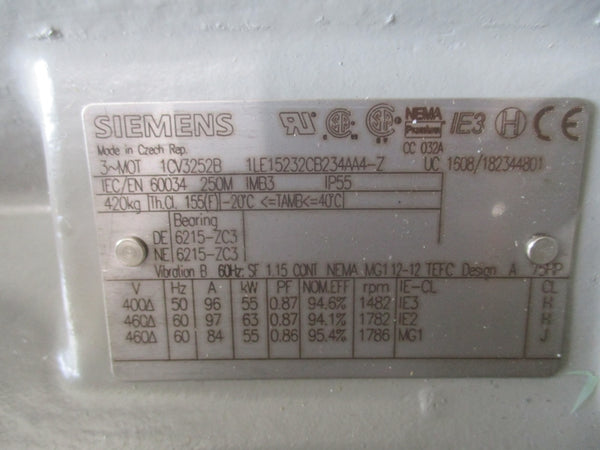 SIEMENS 1LE15232CB234AA4-Z 1CV3252B 460V 97/84A NSMP