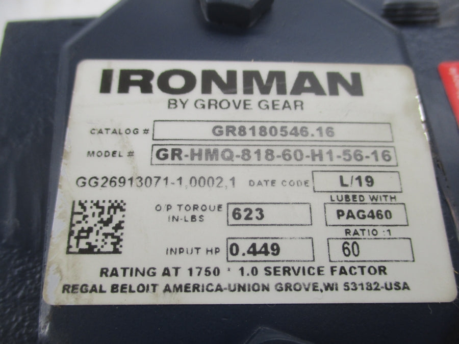 GROVE GEAR GR-HMQ-818-60-H1-56-16 GR8180546.16 (AS PICTURED) NSNP