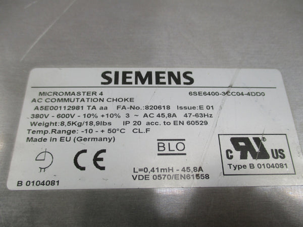 SIEMENS 6SE6400-3CC04-4DD0 380-600V 45.8A (AS PICTURED) UNMP