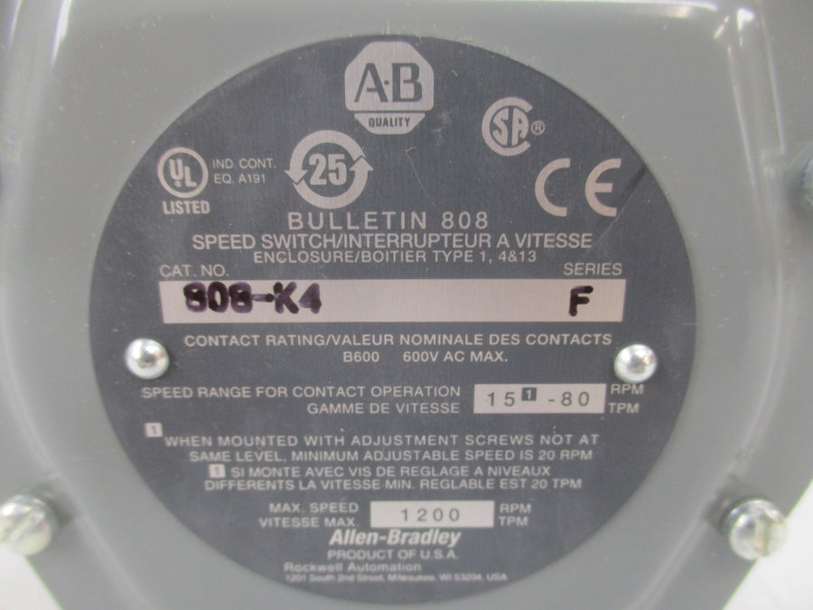 ALLEN BRADLEY 808-K4 SER. F 600VAC NSMP
