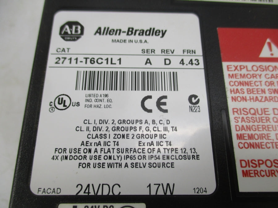 ALLEN BRADLEY 2711-T6C1L1 SER. A F/W 4.43 24VDC REV. D NSMP