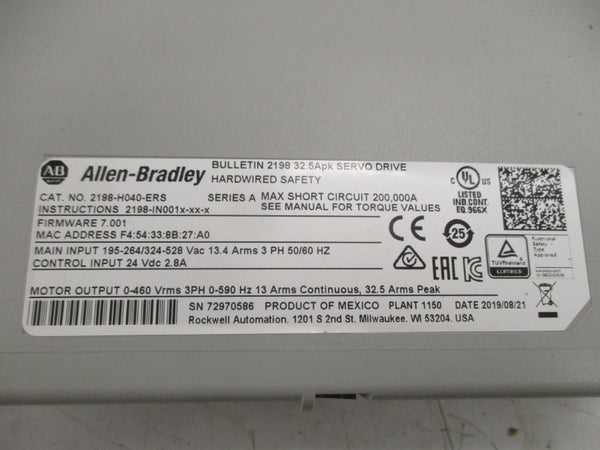 ALLEN BRADLEY 2198-H040-ERS SER. A F/W 7.001 24VDC 2.8A NSMP