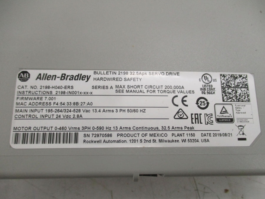 ALLEN BRADLEY 2198-H040-ERS SER. A F/W 7.001 24VDC 2.8A NSMP