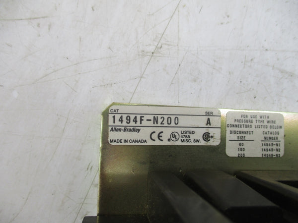 ALLEN BRADLEY 1494F-N200 SER. A 600VAC 100A (AS PICTURED) UNMP