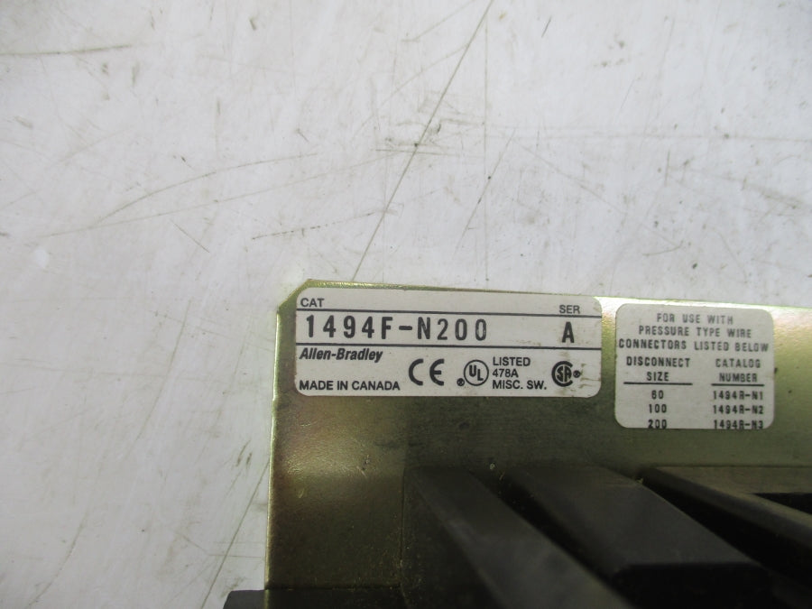 ALLEN BRADLEY 1494F-N200 SER. A 600VAC 100A (AS PICTURED) UNMP