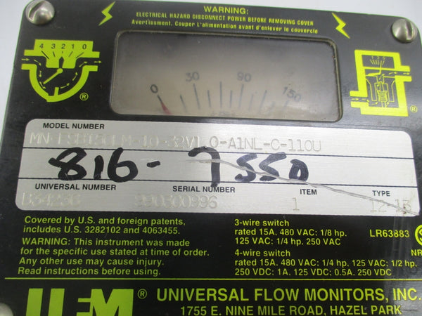 UNIVERSAL FLOW MONITOR MN-FSB150LM-10-32V1.0-A1NL-C-110U 480VAC 15A NSNP