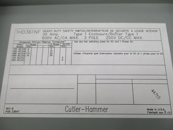 EATON 1HD361NF 600V 30A NSNP
